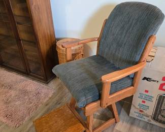 Hand Crafted Swivel Upholstered Oak Chair