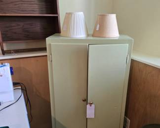 Wood Light Green Painted Cabinet with 4 Shelves; Wood Wall Shelf; Lamp Shades