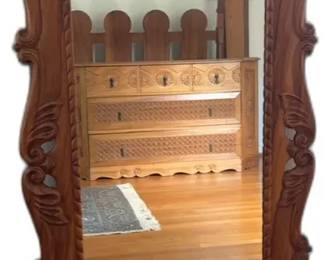 Vintage Carved Wood Mirror Made in Guatemala - H4’4” x W31”