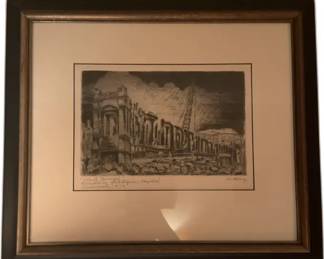 Vintage Etching "Silent Triumph" Demolition Cincinnati Hospital 1973

