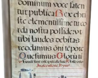 Antique Latin Prayer / Manuscript Page Framed


