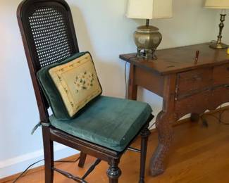 Cane Back Chair with Needlepoint Pillow


