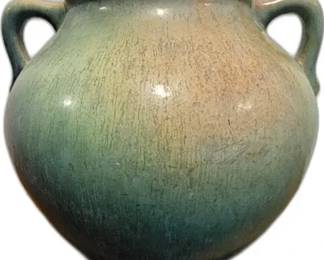 Roseville Earlam 1930 Vintage Art Pottery Green Tan Ceramic Handled Vase 521

