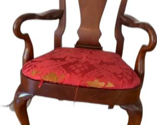 Antique Hickory Chair Company Armchair with Red Damask Upholstery


