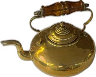 Antique J.C B James Clews Birmingham Brass Tea Pot with Amber Glass Handle


