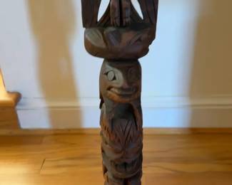 Carved Wooden Totem Pole - 20” Tall

