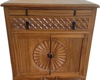 Carved Wooden Cabinet Made in Guatemala - H29” x W28 1/2” x D18 1/2”


