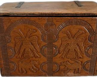 Antique Hand-Carved Wooden Chest W26 1/2” x H18” x D14 1/2”