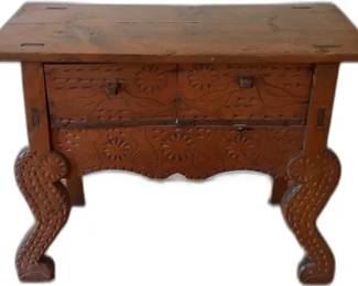 Antique Hand-Carved Wooden Side Table - H26” x W34” x D16 1/2”