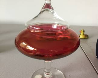 Red and Clear Glass Candy dish  1970’s