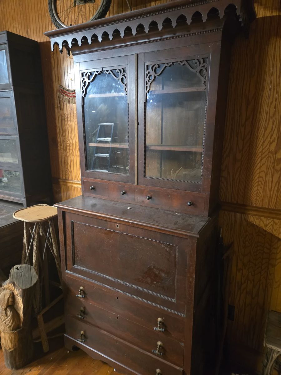 Period mahogany Empire secretary desk w/bookcase top.