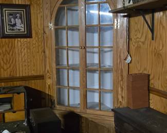 1 of a pair of matching pine corner cabinets.