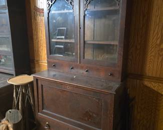 Period mahogany Empire secretary desk w/bookcase top.