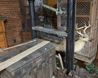 Rare early Southern Railway dock scales with original stenciling and paint. Large early trunk