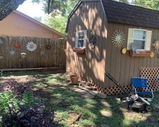 Lots of yard art, gardening