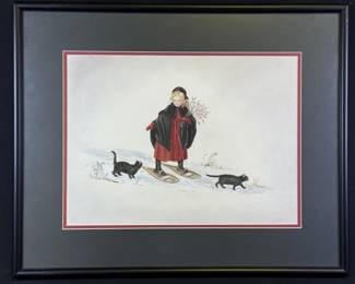 Tasha Tudor Print Laura In The Snow Framed Matted