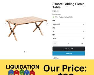 This Sβmore Folding Picnic Table (originally $129.99) is sturdy, stylish, and folds up for easy storage β now ONLY $20 at Liquidation Popup! π