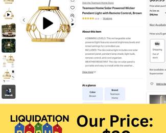 This Teamson Home Solar Powered Wicker Pendant Light with Remote Control (originally $89.99) is stylish, eco-friendly, and perfect for indoor or outdoor spaces β and itβs ONLY $20 at Liquidation Popup! π