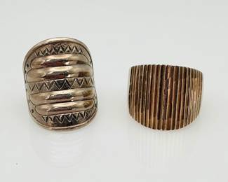 Two (2) sterling silver statement rings, size 8.25 and 9. Both stamped 925. 24.19 gtw.