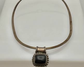 Silver Collar necklace, stamped "Mexico 925" with black onyx pendant, set in silver, stamped 925. 38.59 gtw.