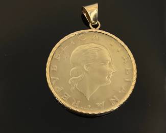 Italian 200 lire coin pendant.