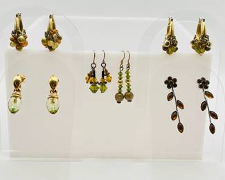 Set of (6) pairs of earrings in shades of green and brown.