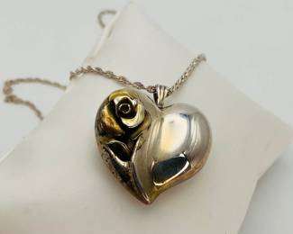 Gorham Sterling Silver Heart Pendant on 29" sterling silver chain. Stamped "Gorham Sterling" 15.36 gtw.