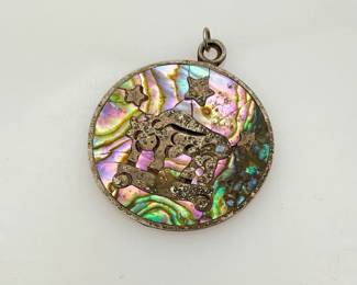 Sterling silver 1 1/2" pendant, made in Mexico, with abalone shell inlay.