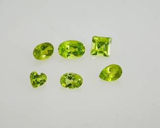 Six (6) green tourmaline gemstones. Variety of cuts and sizes. 3.15 ctw.