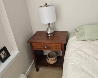 Bed Side Table, Table Lamp, Basket