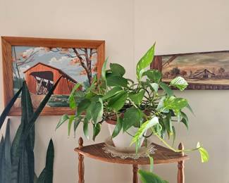 Potted House Plants, Corner Plant Stand, Artwork