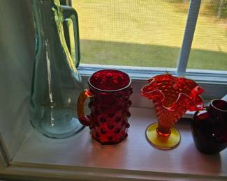 Glass Bottle, Glass Mug, Hobnail Ruffle Top Mini Vase
