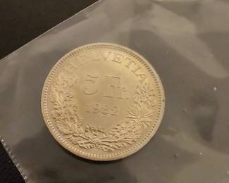 1982 Swiss 5 Franc coin