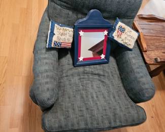 Chair, Mirror, Small Throw Pillows