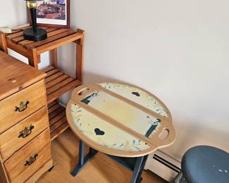 Wood Table with Drawers, Table/Desk Lamp, Drop Leaf Side Table