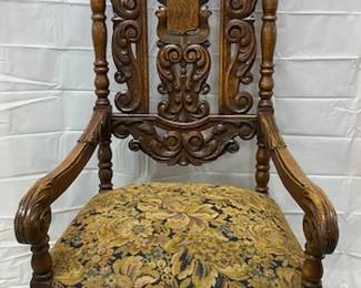 Oak Highback Carved Arm Chair