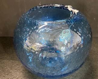 Hand Blown Blue Bubble Vase