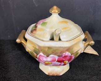 Porcelain Sugar Bowl w/Lid & Spoon