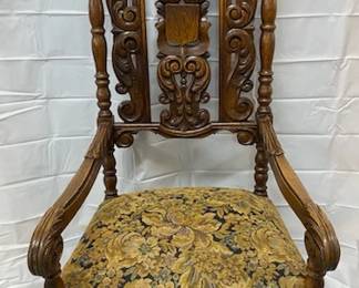 Oak Highback Carved Arm Chair