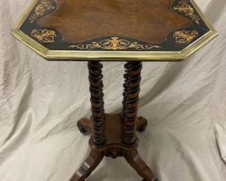 French Octagon Table w/Brass Trim Barley Twist Legs