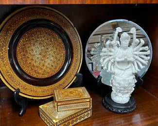 Marquetry Boxes and a Chein de Blanc Goddess