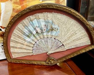 Framed antique fan shadowbox