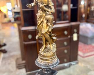 Signed Francois Morone “La Cruche Casse’e” Broken Jug Statue with Stand