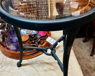 Black iron and glass side table