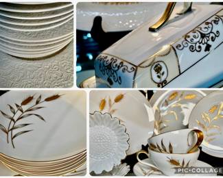MCM Japanese Porcelain Wheat China Set, White & Gold China set, serving pieces