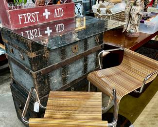 Steamer trunks/set of six swivel barstools/bar set up