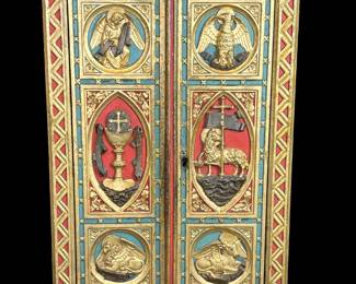 Hand-painted Florentine Cabinet with Relief Carvings