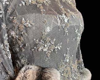Badgley Mischka Evening Gown with Chinchilla Cuffs