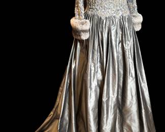 Badgley Mischka Evening Gown with Chinchilla Cuffs