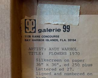 Andy Warhol
"Flowers 1970" Back tag